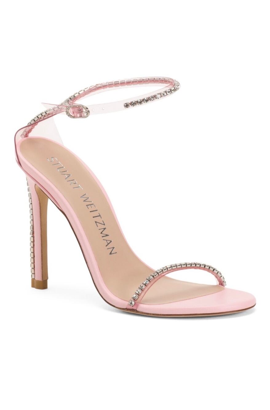 NIB Stuart Weitzman NudistGlam Light Pink Cotton Candy Gem PVC Strappy Heels 4